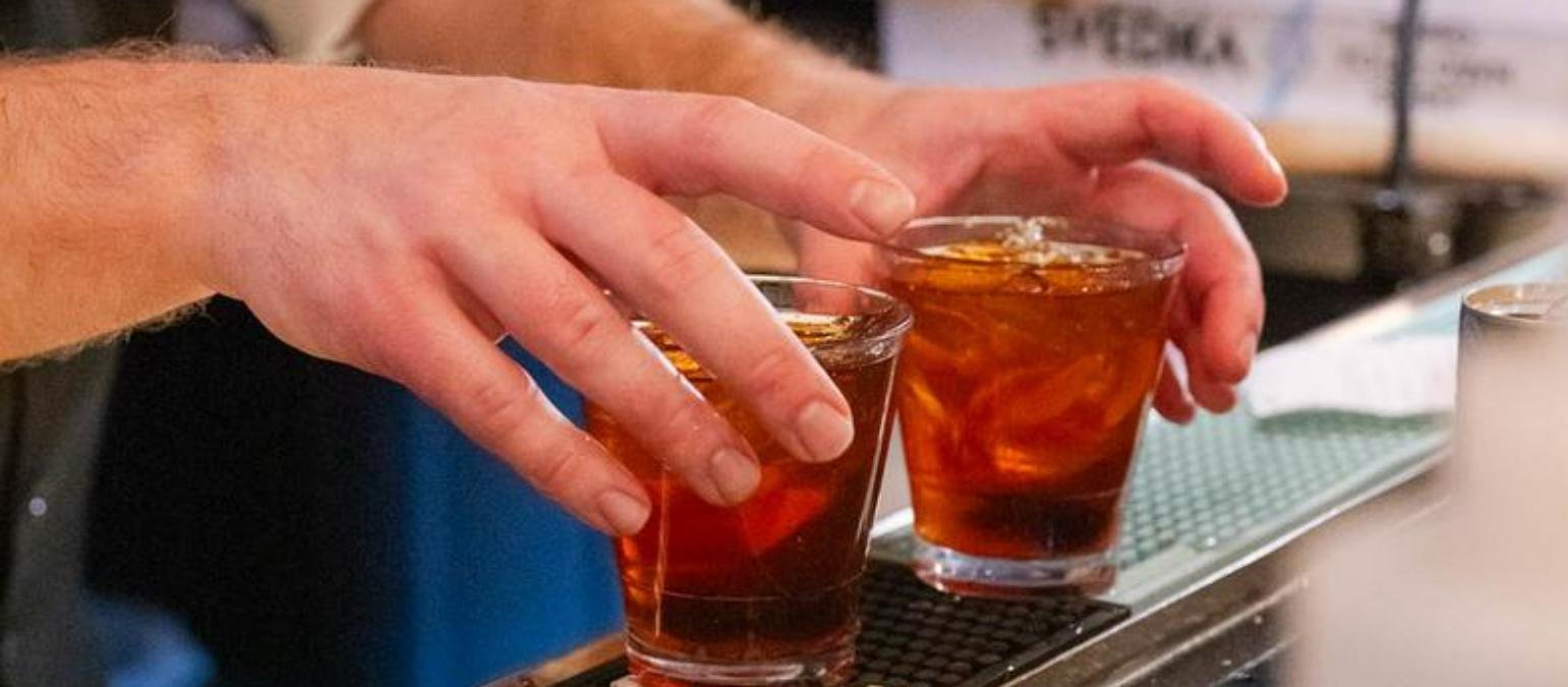 Old fashioned cocktails on the bar at Buddy's